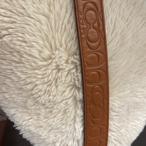 Coach Monogram Signature Leather Logo Cognac & Gold Belt Size 34 - Picture 3 of 10